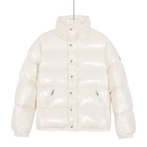 Moncer white fritillary bright patent leather short down jacket