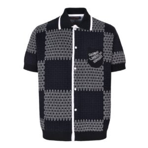 Louis Vuitton white and blue checkered knitted short-sleeved shirt