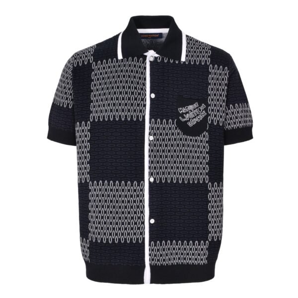 Louis Vuitton white and blue checkered knitted short-sleeved shirt