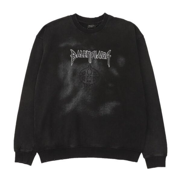 balenciaga washed lettered printed crew-neck hoodie