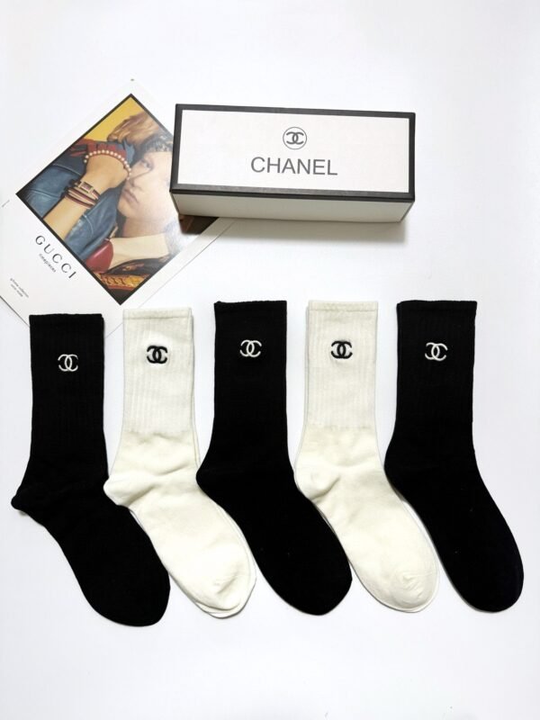 CHANEL original socks embroidery logo 5 sets
