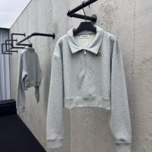 MIUMIU embroidered label zipper hoodie