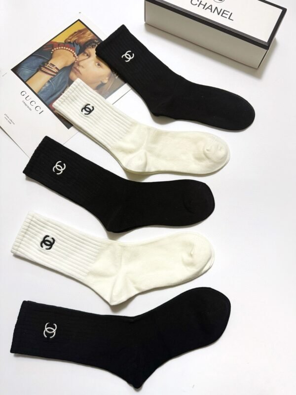 CHANEL original socks embroidery logo 5 sets