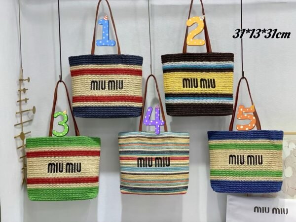 MIUMIU new straw bag striped stitching