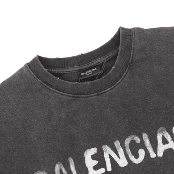 Balenciaga washed holes letter printed round neck hoodie