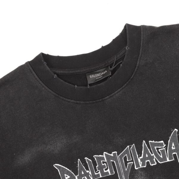 balenciaga washed lettered printed crew-neck hoodie