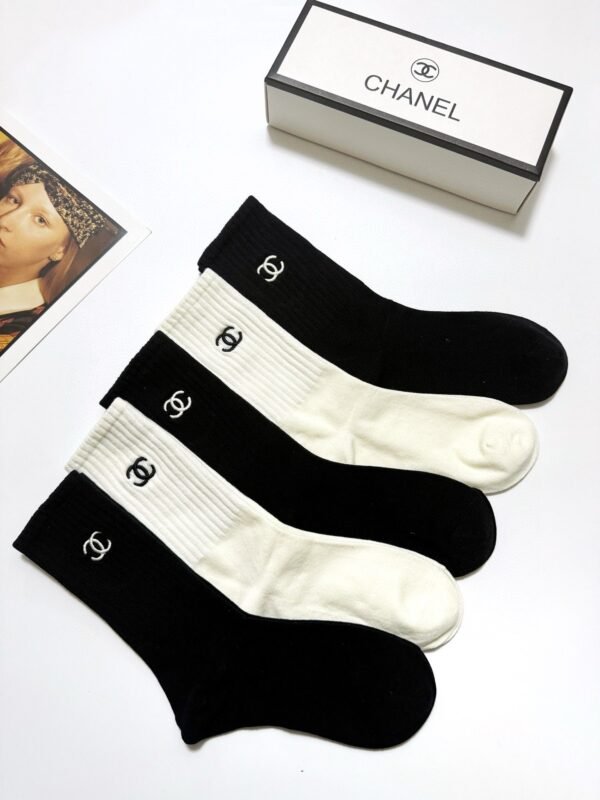 CHANEL original socks embroidery logo 5 sets