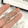 CHAN 23 Full diamond Hollowed-out heart-shaped double c stud earrings