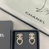 CHAN 23 Full diamond Hollowed-out heart-shaped double c stud earrings