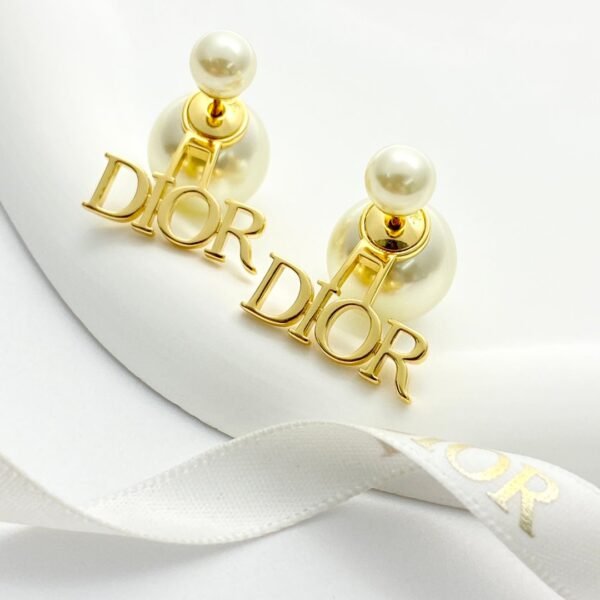 Dior four-letter double-ball pearl stud earrings