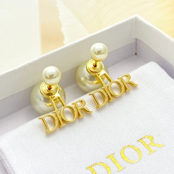 Dior four-letter double-ball pearl stud earrings