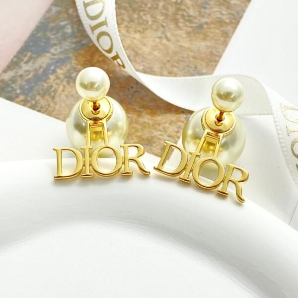 Dior four-letter double-ball pearl stud earrings