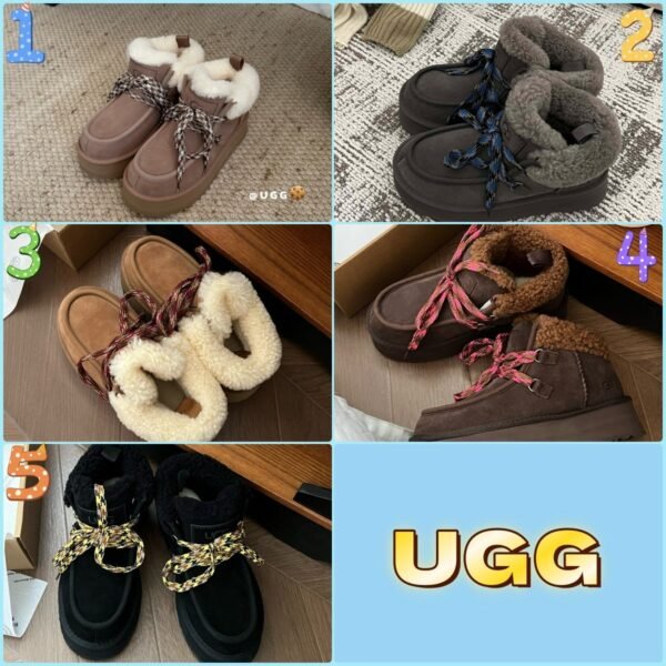 UGG autumn and winter new products increase the height of the thick bottom lace-up short boots lining wool material