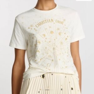 DIOR Spring/Summer new gold thread pattern embroidered short-sleeved T-shirt
