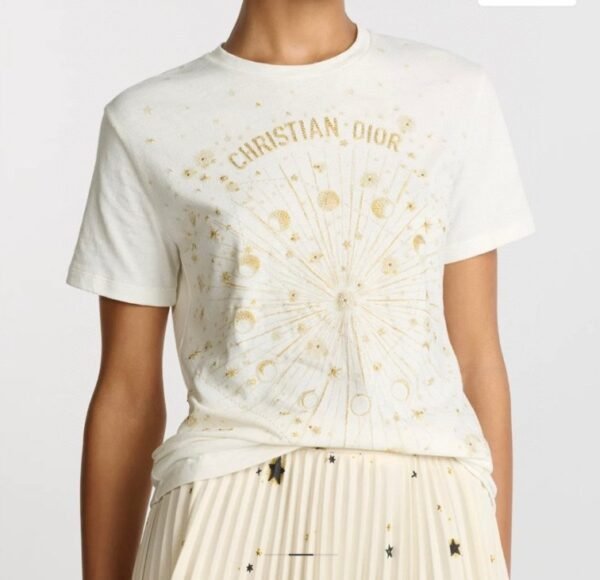 DIOR Spring/Summer new gold thread pattern embroidered short-sleeved T-shirt