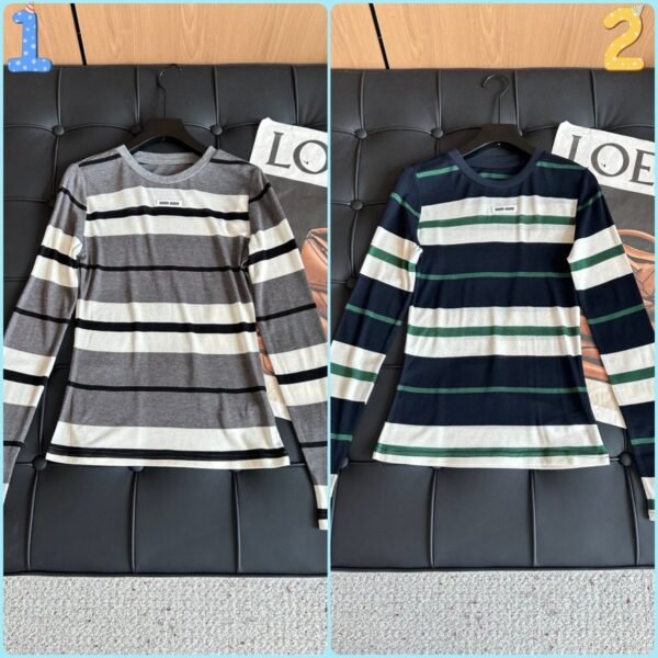 miumiu Tencel wool striped bottoming shirt
