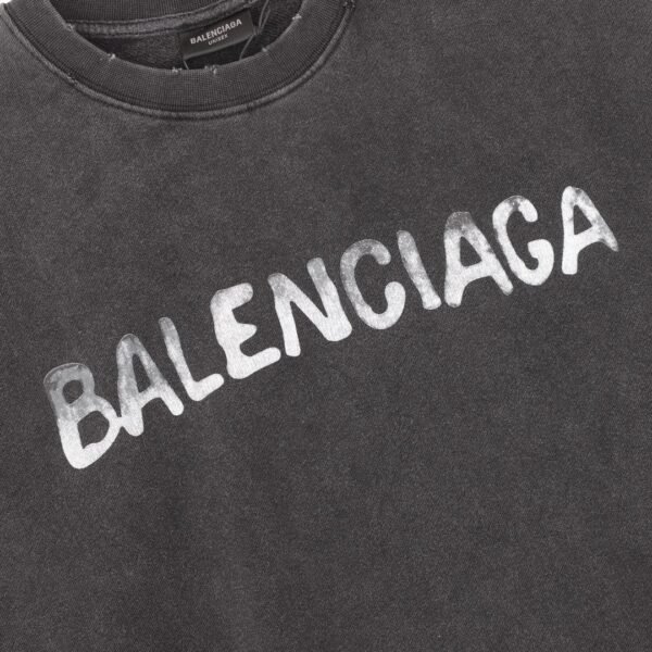 Balenciaga washed holes letter printed round neck hoodie