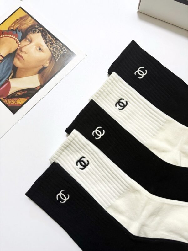 CHANEL original socks embroidery logo 5 sets