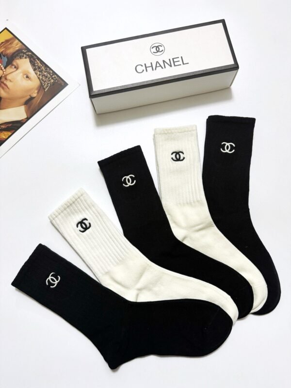 CHANEL original socks embroidery logo 5 sets