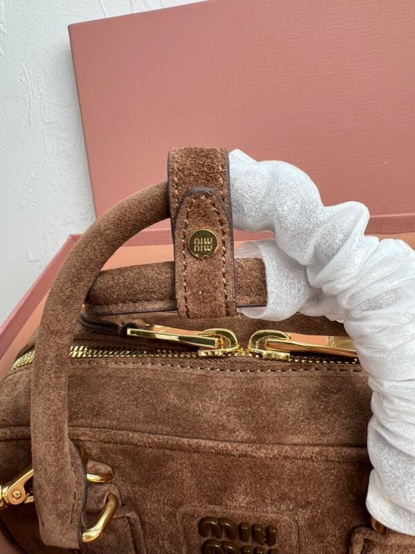 MiuMiu top layer suede calfskin bowling bag 22×10.5×7.5 cm
