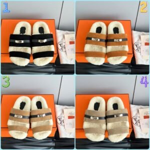 596262366.jpg Hermès autumn and winter new Kelly fur slippers lining wool material high-end version