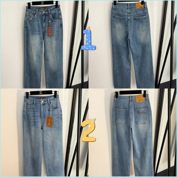 Loro Piana high-waisted slim-fit versatile denim trousers with embroidered leather logo High-quality clothing