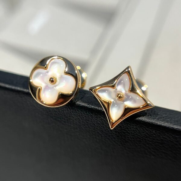 Louis Vuitton blossom collection white shell asymmetrical earrings