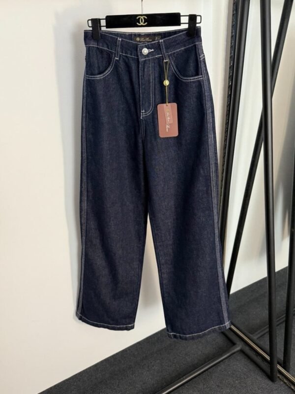 Loro Piana High-waisted straight-leg denim trousers with embroidered logo and leather patch on the back pocket
