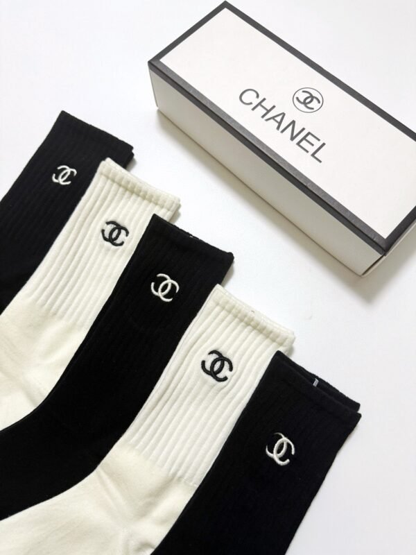 CHANEL original socks embroidery logo 5 sets
