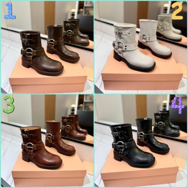 Miu Miu’s new runway style Dr. Martens riding boots, made of premium cowhide leather.