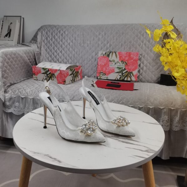 DG lace sandal with diamond buckle