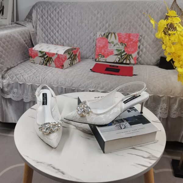 DG lace sandal with diamond buckle