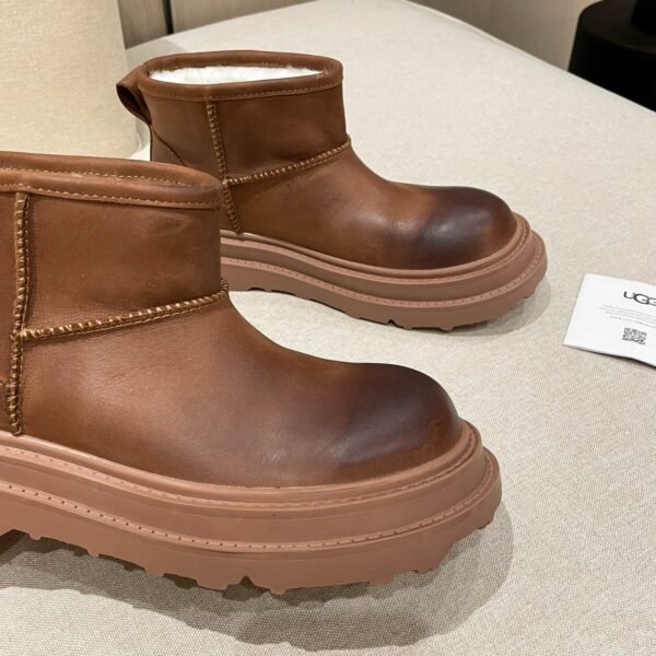 UGG winter new vintage washed cowhide thick soled slip-on wool and fur snow boots