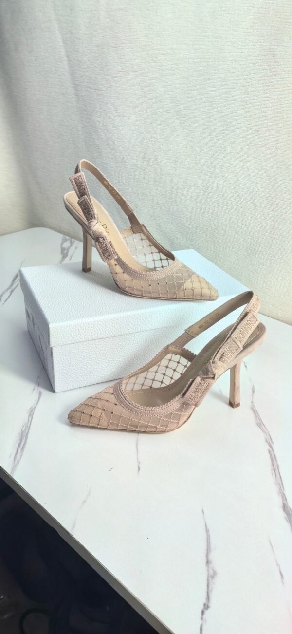 DIOR Web strap slingback sandals Jacquard embroidered letter logo high heel bowknot color matching women’s shoes