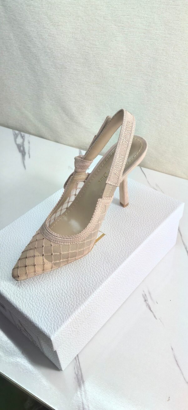 DIOR Web strap slingback sandals Jacquard embroidered letter logo high heel bowknot color matching women’s shoes