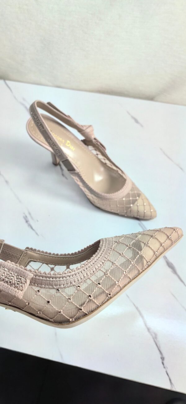 DIOR Web strap slingback sandals Jacquard embroidered letter logo high heel bowknot color matching women’s shoes