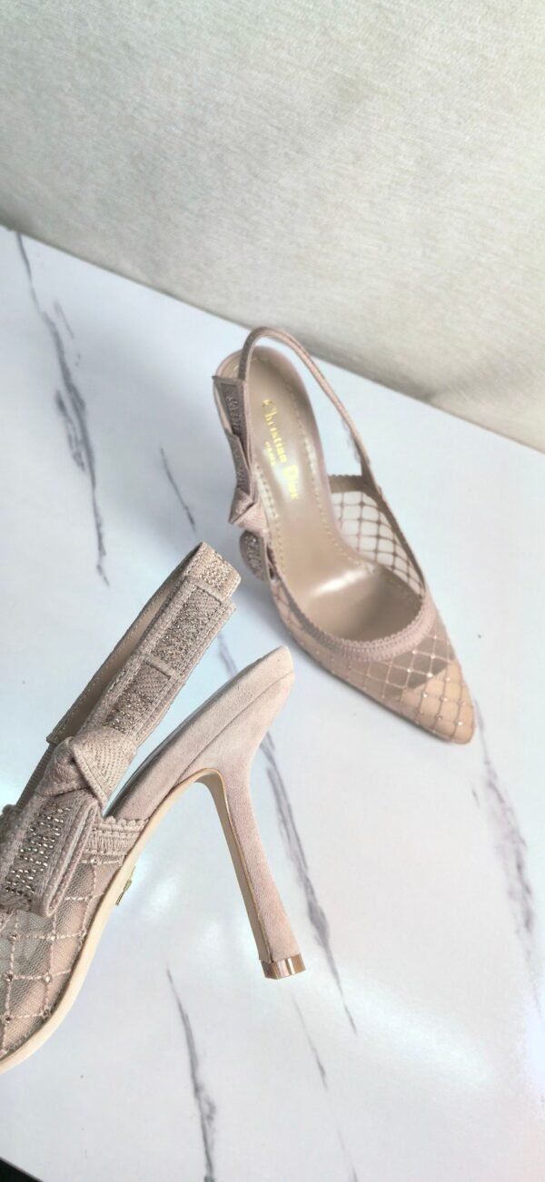 DIOR Web strap slingback sandals Jacquard embroidered letter logo high heel bowknot color matching women’s shoes