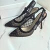 DIOR Web strap slingback sandals Jacquard embroidered letter logo high heel bowknot color matching women’s shoes