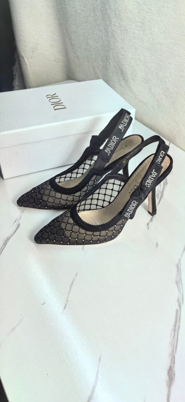 DIOR Web strap slingback sandals Jacquard embroidered letter logo high heel bowknot color matching women’s shoes