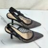DIOR Web strap slingback sandals Jacquard embroidered letter logo high heel bowknot color matching women’s shoes