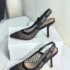 DIOR Web strap slingback sandals Jacquard embroidered letter logo high heel bowknot color matching women’s shoes