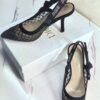 DIOR Web strap slingback sandals Jacquard embroidered letter logo high heel bowknot color matching women’s shoes