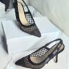 DIOR Web strap slingback sandals Jacquard embroidered letter logo high heel bowknot color matching women’s shoes