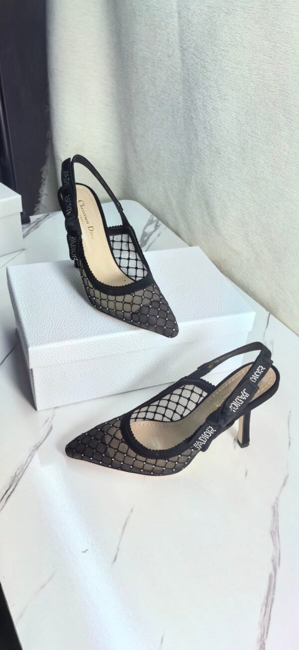 DIOR Web strap slingback sandals Jacquard embroidered letter logo high heel bowknot color matching women’s shoes