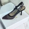 DIOR Web strap slingback sandals Jacquard embroidered letter logo high heel bowknot color matching women’s shoes