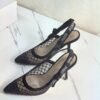 DIOR Web strap slingback sandals Jacquard embroidered letter logo high heel bowknot color matching women’s shoes