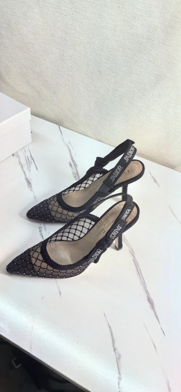 DIOR Web strap slingback sandals Jacquard embroidered letter logo high heel bowknot color matching women’s shoes