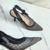 DIOR Web strap slingback sandals Jacquard embroidered letter logo high heel bowknot color matching women’s shoes