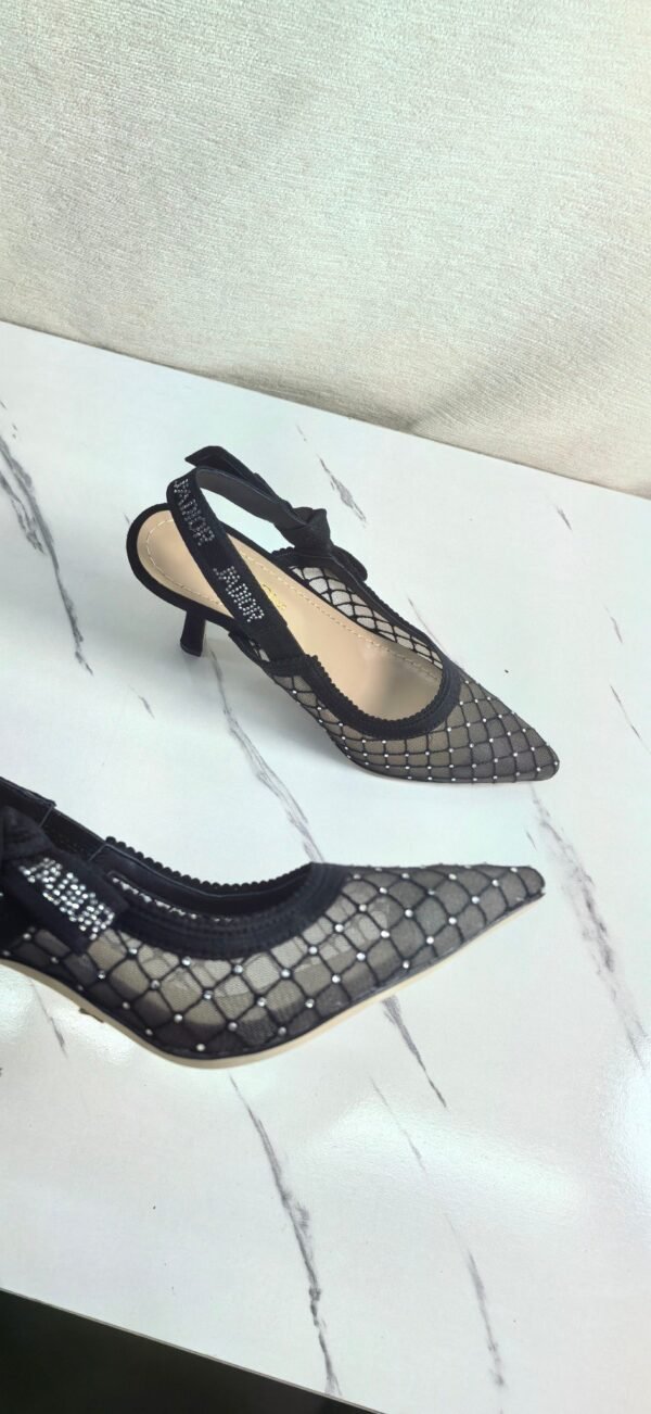 DIOR Web strap slingback sandals Jacquard embroidered letter logo high heel bowknot color matching women’s shoes