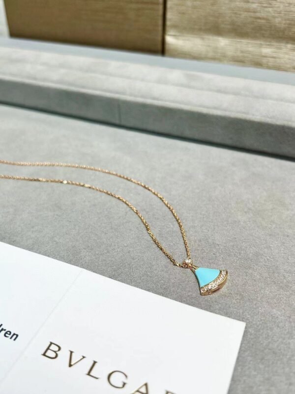 Bulgari classic small fan necklace with diamonds and turquoise Premium